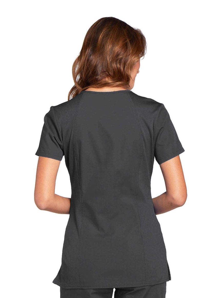 Cherokee V-Neck Womens Scrubs Top Workwear Originals with Rib-Knit Back Panels WW645, S, Pewter - Image 4